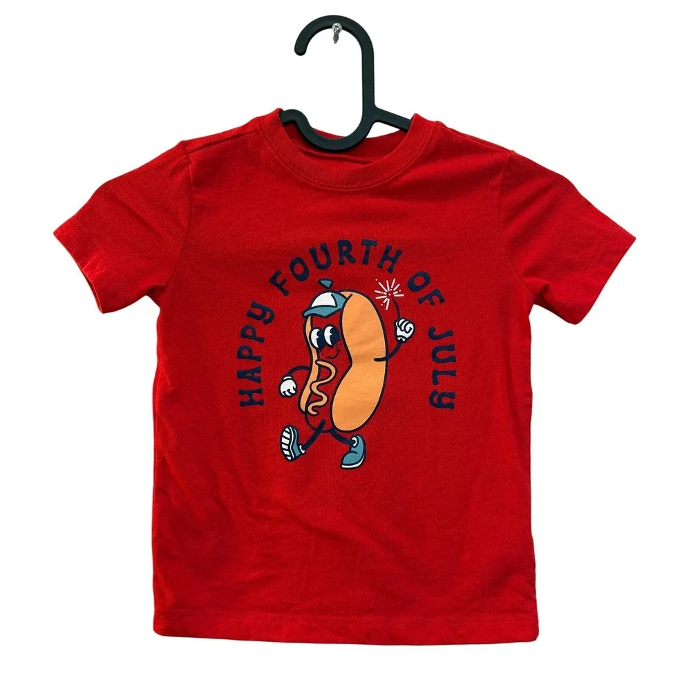 Carter's Graphic Tee Toddler 2T Red Happy‎ Fourth of July Hot Dog GCL104556